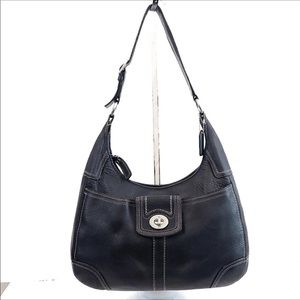 Coach Black Pebble Leather Hamilton Turnlock Hobo